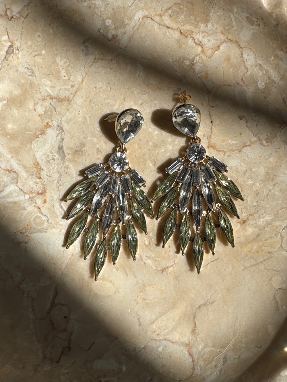 Gold-Tone Green Crystal Drop Statement Earrings